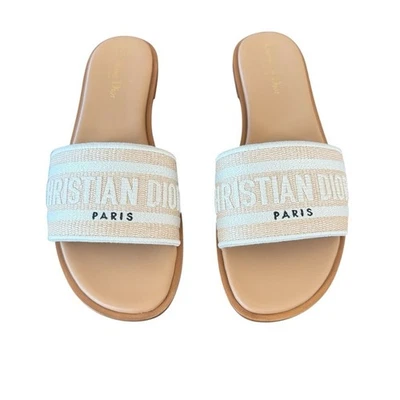 Sandalia Christian Dior Dway Off White Algodón Slide Logo NUEVA UE 40.5 US 10.5 Foto 1 de 4
