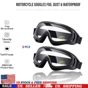 2 Pack Motorcycle Goggles ATV Dust & Waterproof Dirt Bike Goggles for Ski Racing - Picture 1 of 8