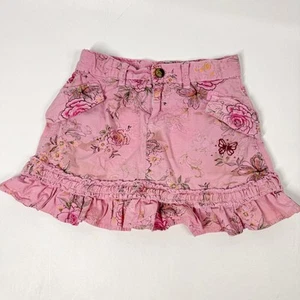 Y2K Girls 12 Pink Mini Floral Skirt Ruffle Peplum Butterfly Rhinestone Skort - Picture 1 of 10