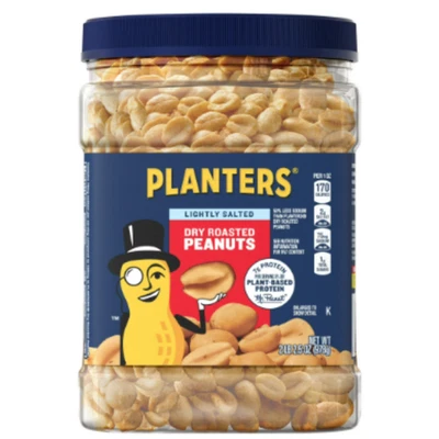 PLANTER'S PLANTERS Lightly Salted Dry Roasted Peanuts, Party Snacks, Plant-Based Protein,,