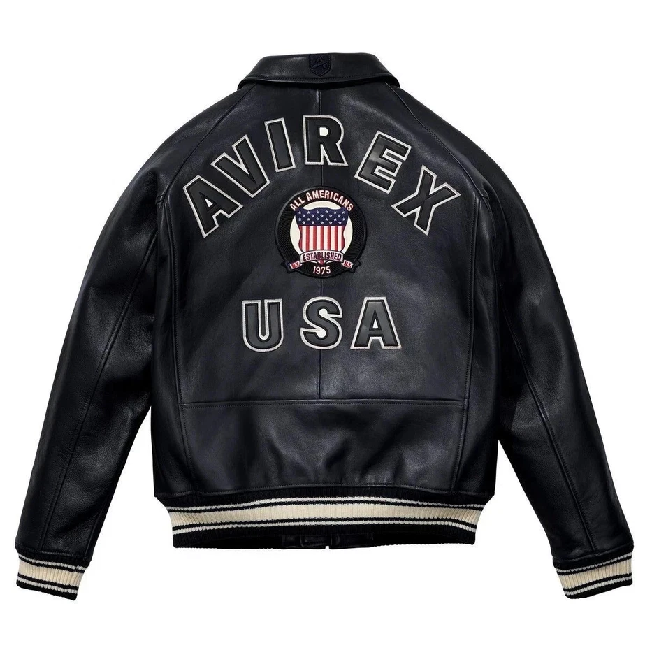 Men's New Avirex Real Leather Bomber American Flight Jacket Leather Icon Jacket - Image 1 of 2