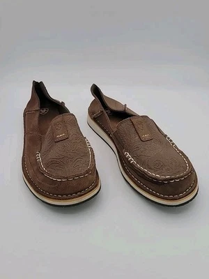 Zapatos Mocasines ARIAT Mujer Bomber Cruiser Marrón Gamuza Floral Repujado Talla 8B NUEVO Foto 1 de 4