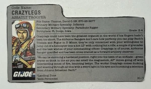 Vintage 1987 Hasbro G.I. Joe CRAZYLEGS Action Figure Cardboard Cut File Card - Picture 1 of 2