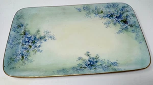 Antike Limoges handbemalte blau geprägte Blumen Kommode/Schminktablett 11"x 8" - Bild 1 von 24