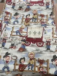 Michael Miller Fabric Lil Cowpokes Cotton Quilting 4+ Yards Kids Cowboys Vintage - Picture 1 of 2