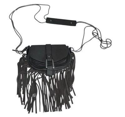 DV Dolce Vita Crossbody Handbag Faux Leather Fringe Snake Chain Straps Gray Boho - Image 1 of 4