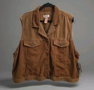 NEW Jones New York Women 3X Brown Corduroy Button Up Cord Vest Grunge Biker Boho - Picture 1 of 11