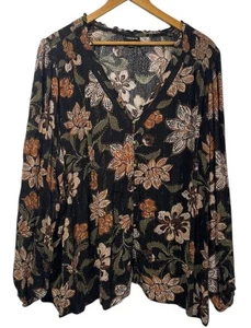 Torrid hauchdünne Button-Down-Bluse dunkel Blumen Metallic-Faden V-Ausschnitt Herbst Gr. 3X - Bild 1 von 11