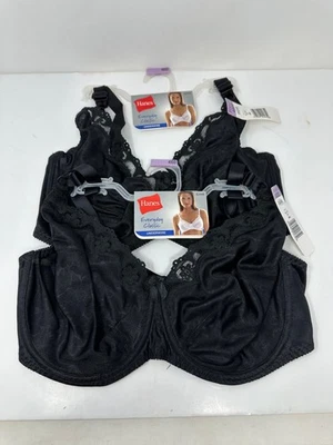 NEW!! 2 Pack Hanes Everyday Classic Underwire Black Bras Sz 40DD NWT W5 - Image 1 of 4