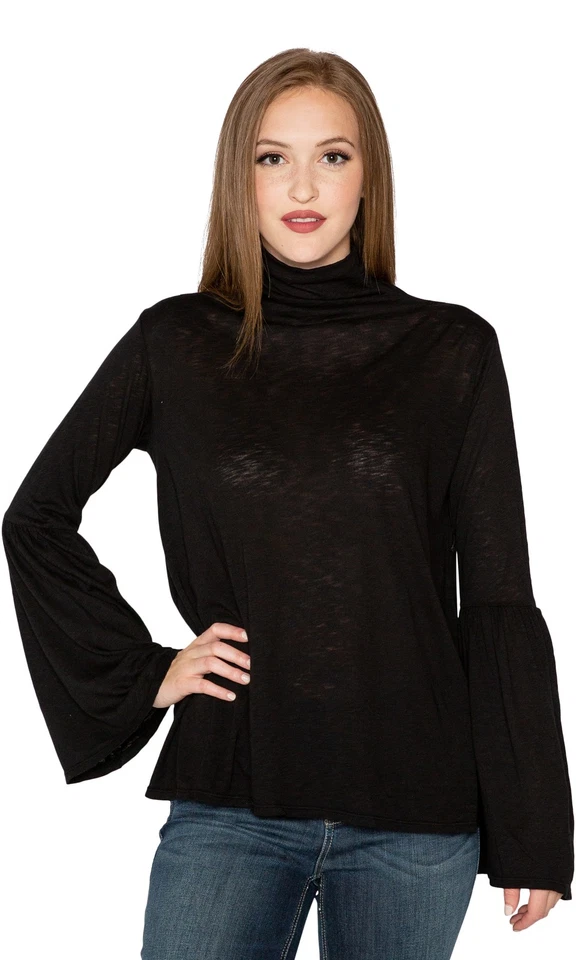 Velvet by Graham & Spencer Xena Lux Slub Bell Sleeve Mock Neck Top - Image 1 of 1