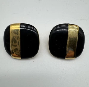 Vintage Luxus Monet Ohrclips schwarz & goldfarben Designer Schmuck Paar - Bild 1 von 6