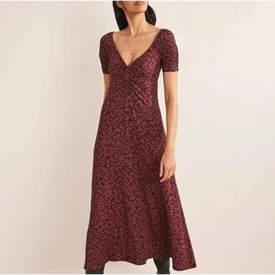 Boden Women's Ruched Jersey Midi Dress Spiced Apple Abstract UK12R US8R - Image 1 of 4