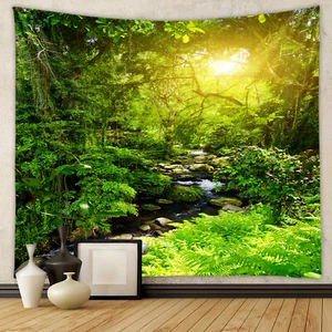 Dawn Virgin Forest Stream water Wall Hanging Natural Scenery Home Decor Tapestry - Picture 1 of 8