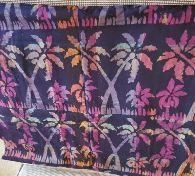 Vintage Sewing Fabric Batik Hand Dyed Navy & multi- color Palms 1ydX44" Cotton - Image 1 of 4