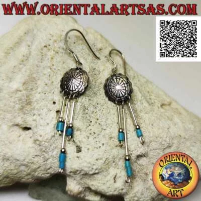 Orecchini Argento 925‰ scudo cesellato e tris di bastoncini di argento con pietr - Immagine 1 di 4