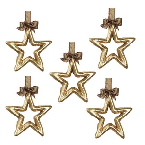 Luxe Metallic Gold Leaf Star Ornament Set 5 Elegant 12 in Hanging Open Outline - Picture 1 of 2