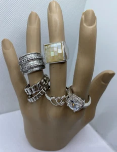 Lia Sophia Ring Lot 6 Pieces All Silver Tone Sizes 6-11 Mixed Media - Picture 1 of 10