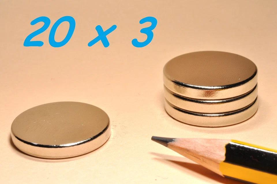 5 MAGNETI NEODIMIO 20X3 MM CALAMITA POTENTE FIMO CERAMICA MAGNETE CALAMITE - Immagine 1 di 1