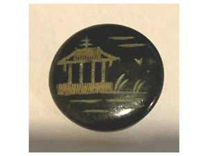 Antique Metal Tole Button, Etched House, Building, Architectural Structure, 3/4" - Picture 1 of 5