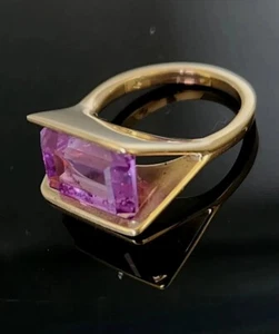 14 Karat Custom-Made Gold Ring With Emerald Cut Amethyst 9.2 Grams - Picture 1 of 14