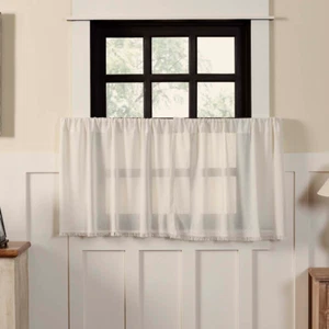 Tobacco Cloth Antique White Tier Fringed Set 24" Gauzy Sheer Country Primitive - Picture 1 of 5