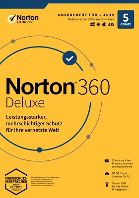 NORTON 360 DELUXE 5-Geräte / 1-Jahr Internet Security (2025) KEIN ABO / KEY - Bild 1 von 4