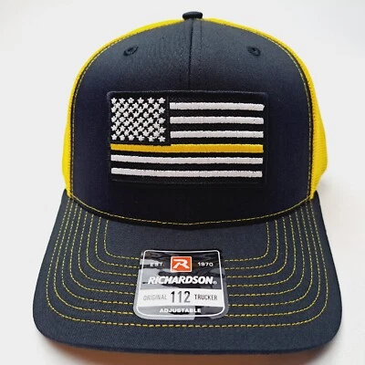 Gorra de béisbol delgada línea amarilla bandera operador camión remolque parche bordado malla Foto 1 de 4