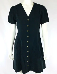 New Look Damenkleid Größe 8 schwarz vorne Knöpfe kurzärmelig V-Ausschnitt - Bild 1 von 8
