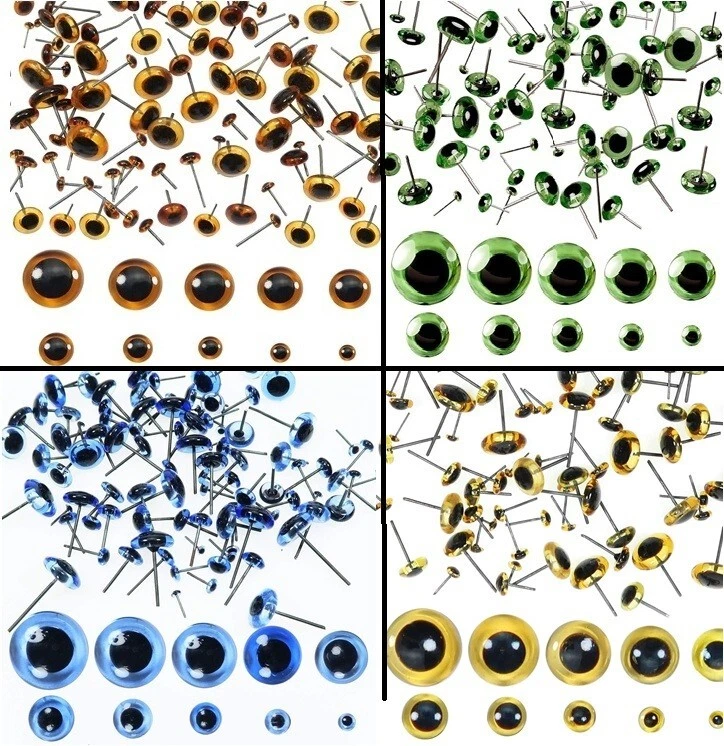 Occhi di Vetro 100pz Marrone Verde o Blu da 3mm a 12mm per Fare Bambole Ago Feltro - Immagine 1 di 1