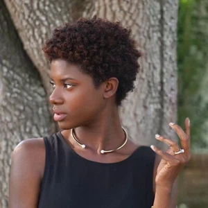 Women Afro Kinky Curly Pixie Cut Wigs Black Human Hair Wigs Short Wigs None Lace - Picture 1 of 11