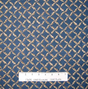Rustic Country Fabric - Folk Art Fancies Leaf Lattice Blue - Maywood Studio 32" - Picture 1 of 1