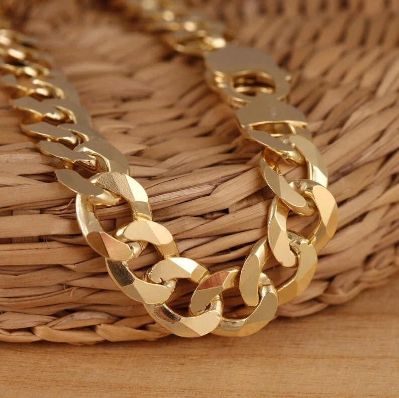 18K Gold Plated Cube Curb Chain 925 Sterling Silver Men & Women Necklace 16-30" Foto 1 de 1