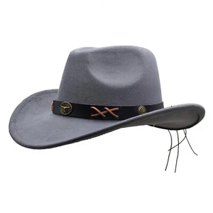 Kids Girls Boys Fur Felt Cowboy Cowgirl Hat Wide Brim Western Style Outback Grey - Picture 1 of 9