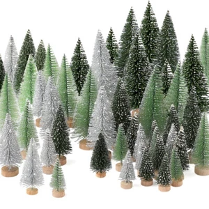 30PC Mini Christmas Tree Artificial Christmas Tree Bottle Brush Tree Wooden Base - Picture 1 of 8
