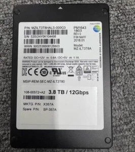 SAMSUNG PM1643 3.84TB SSD SAS 12Gbps MZ-ILT3T80 MZILT3T8HALS-000G3 health 99% - Picture 1 of 2