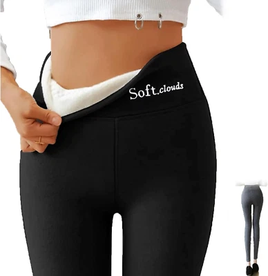 Soft Clouds Fleece Leggings Casual Warm Winter Solid Pants,Winter Pants Women - Image 1 of 4