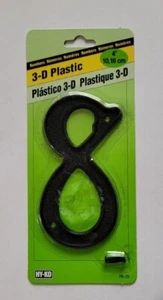 Plastic Number 8 By Hy-ko 3-D Black (L6) 4 Inches 10, 16 CM Free Shipping - Picture 1 of 2