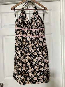 Vestido Halter Byer Too Vintage Corto Floral Cuello en V Hecho en EE. UU. Talla 13 Negro Floral - Imagen 1 de 5
