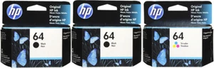 HP #64 3pack Combo 2 czarny i 1 kolorowy wkład atramentowy NOWY ORYGINALNY - Zdjęcie 1 z 1