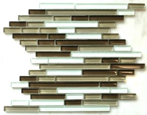Santa Bárbara 12 "x12" Matchstick Mosaico de vidrio Azulejo brillante Backsplash Shower Spa - Imagen 1 de 4
