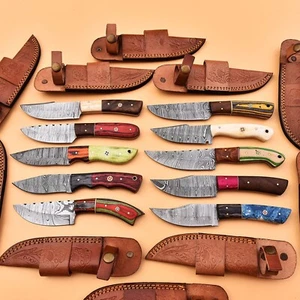 Lot of  8 Handmade Damascus Steel Hunting Skinner Knives with Premium Sheaths - Picture 1 of 5
