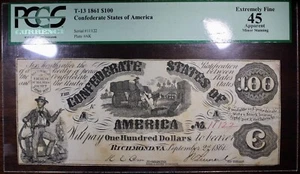 1861 $100 Confederate States Of America T-13 CR56 PCGS XF45 Minor Staining - Picture 1 of 2