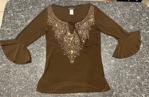 Brittany Black Brown 3/4 Sleeve Shirt Women’s Size S - Picture 1 of 6