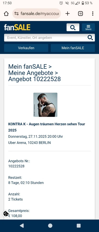 Kontra K Konzertkarten Berlin 27.11.25, 2Stück - Bild 1 von 1