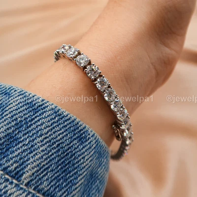 Brazalete de boda de tenis de 7 pulgadas de largo sólido de oro blanco de 14 quilates corte redondo de 7 quilates para ella Foto 1 de 4