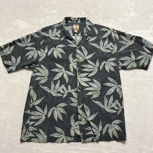 Camicia Tommy Bahama uomo M blu seta hawaiana con bottoni floreale palme foglia AOP - Foto 1 di 8