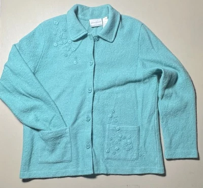 Abrigo Alfred Dunner Abotonado 100% Lana Verde con Bordado Flores PXL Para Mujer’s Foto 1 de 4