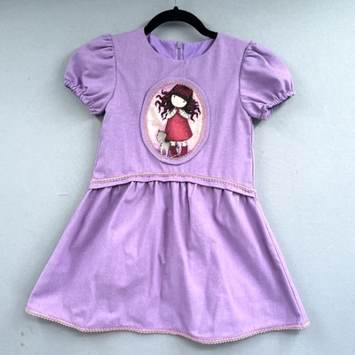 Little Girl Puff Sleeve Linen Dress Girls Sz 6 T Purple Prairie Cottage Party - Image 1 of 4