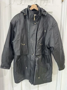 Vintage 90's Comint Leather Hooded Jacket w/ Gold Hardware - Women's Size Large  - Bild 1 von 11