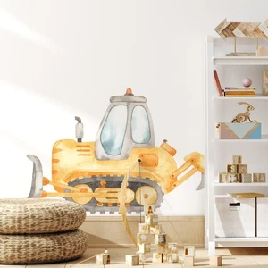 Construction Bulldozer Wall Decal Watercolor Boys Playroom Nursery Wall Decor - Picture 1 of 2